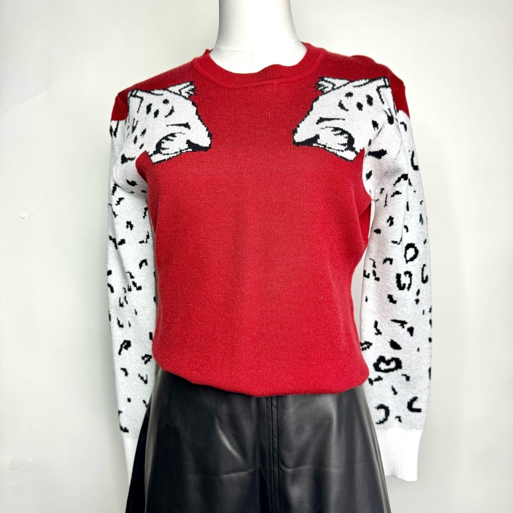 Red and White Leopard Print Women's Top
